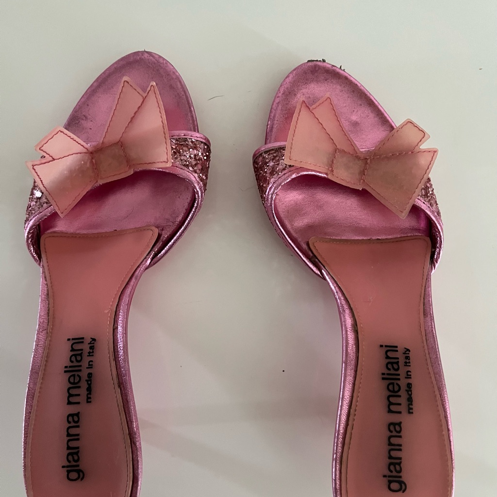 Pink Sparkly Gianna Meliani Slip On Heels With Cute Bow Size 35.